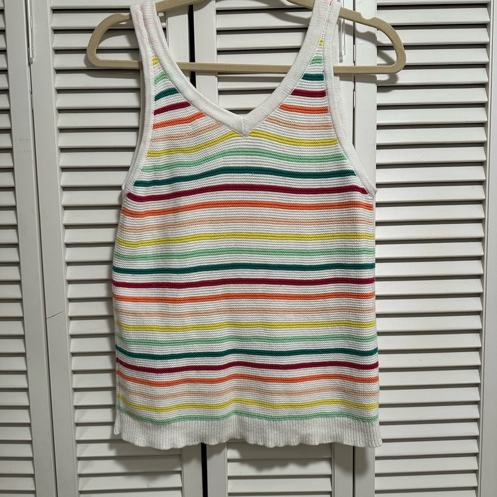 LOFT Multicolor Striped Button-Front Tank Top - Picture 3 of 4